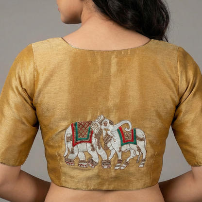 Exquisite Handcrafted Blouse Embellished with Elephant and Cow Paintings and Maggam Work | S3B1264