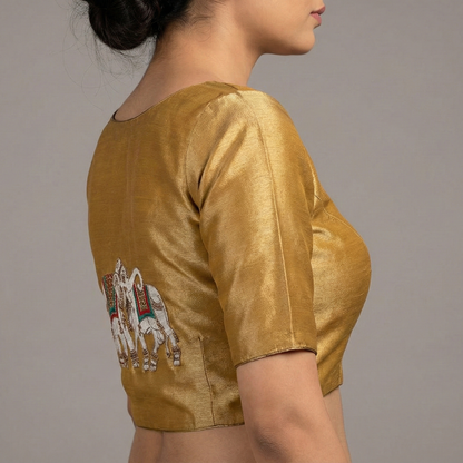 Exquisite Handcrafted Blouse Embellished with Elephant and Cow Paintings and Maggam Work | S3B1264