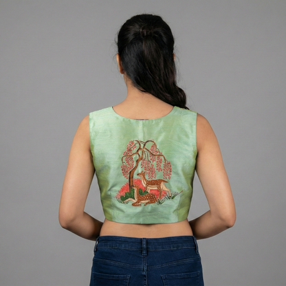 Rajasthani Heritage and hand painting Maggam work designer Sleeveless Blouse | S3B1276