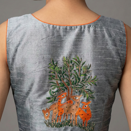 Inspiration by Gond painting & maggam handicrafts work blouse | S3B1263