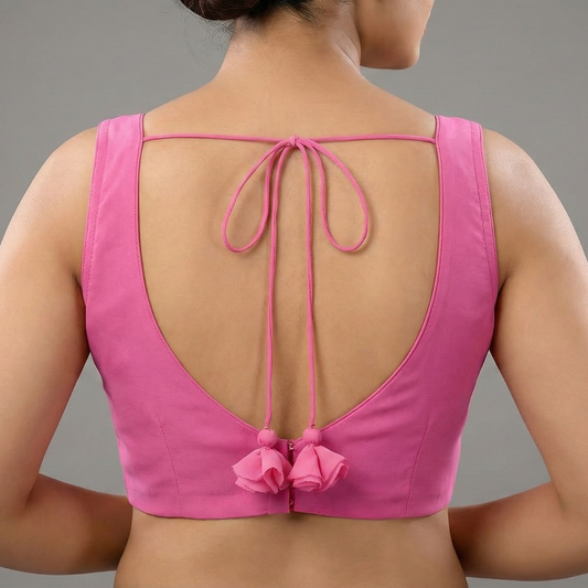 Women Pink Solid  Gerogett Ready Made Padded Blouse | S3B23