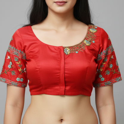 Red Colored Maggam Thread Work Blouse | S3MB38