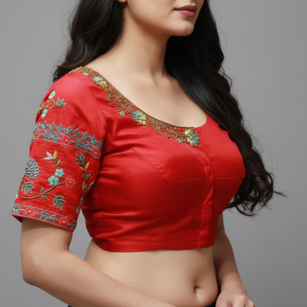 Red Colored Maggam Thread Work Blouse | S3MB38
