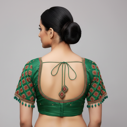 Bottle Green Maggam Work Blouse | S3MB37