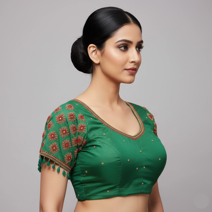Bottle Green Maggam Work Blouse | S3MB37