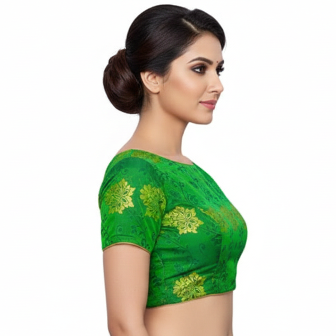 Green Printed Princess Cut Boat Neck Blouse  | S3B31