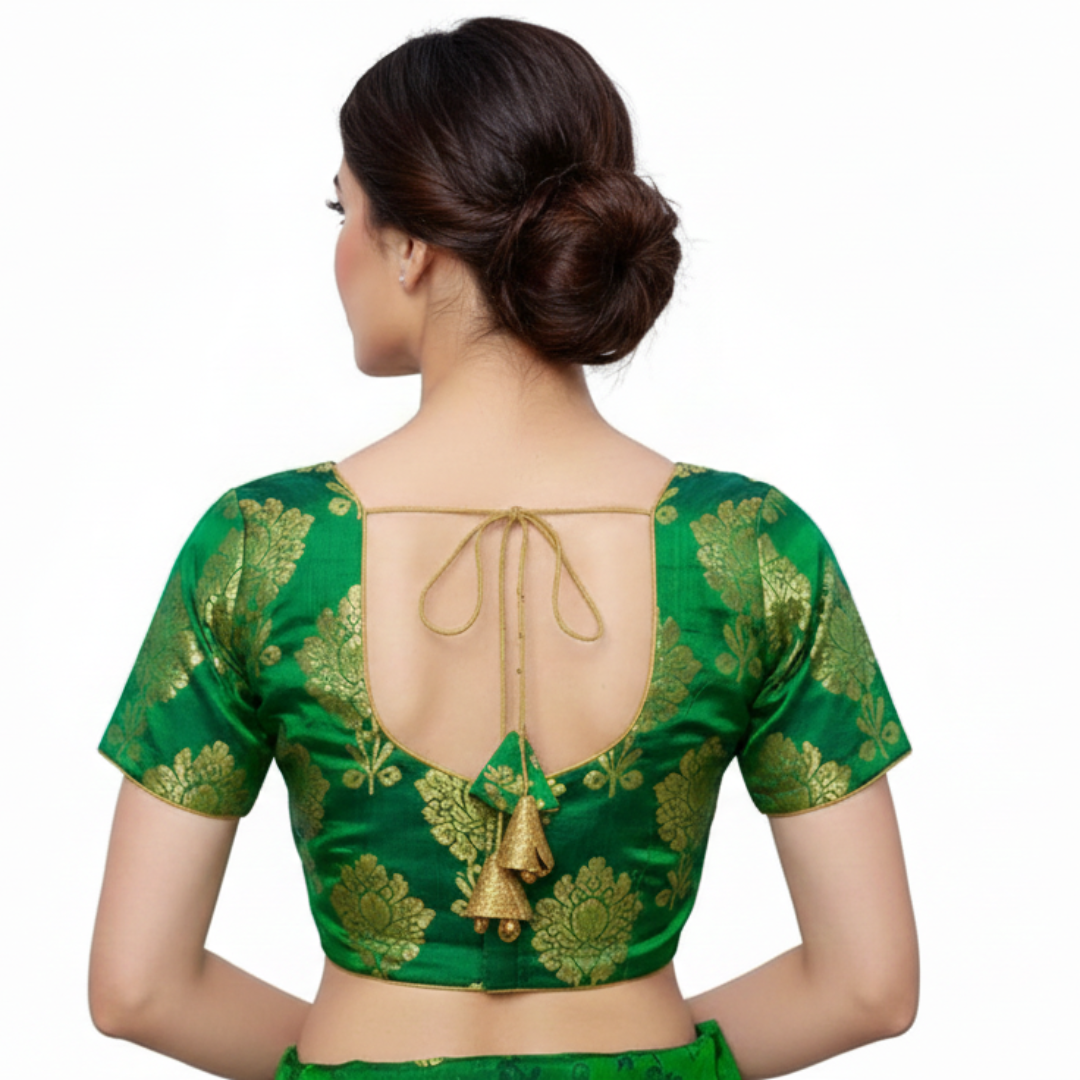 Green Printed Princess Cut Boat Neck Blouse  | S3B31