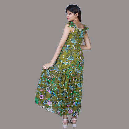 Mehandi Green Printed One Piece Dress