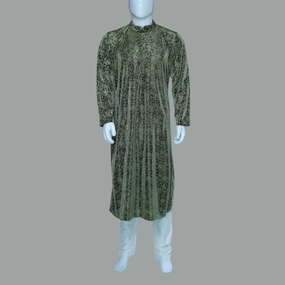 Men Black & Gold Toned Printed Kurta Pyjama | Men Black & Gold