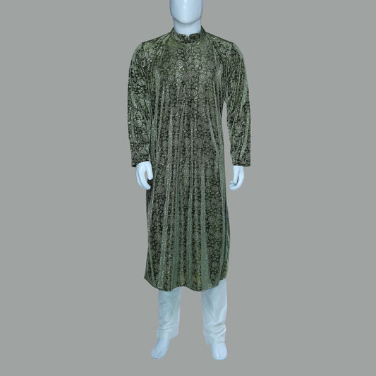 Men Black & Gold Toned Printed Kurta Pyjama | Men Black & Gold