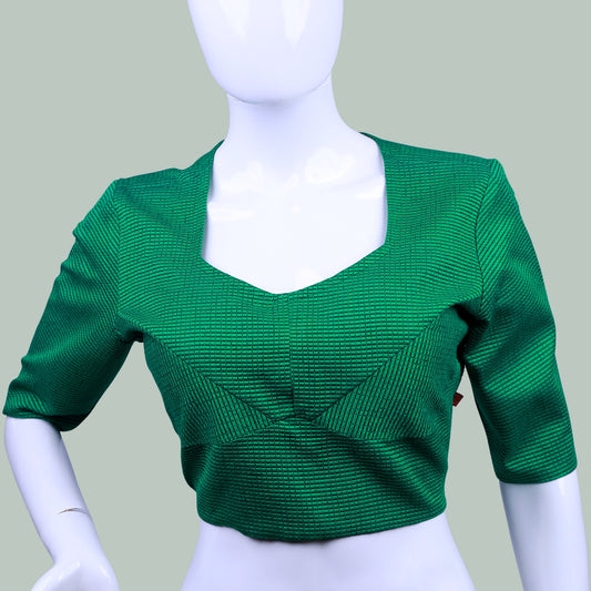 Green Solid Front Round Neck Blouse | Green Blouse