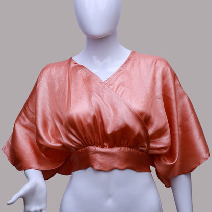 Peach Overlapped Satin Designer Blouse | Peach Overlapped