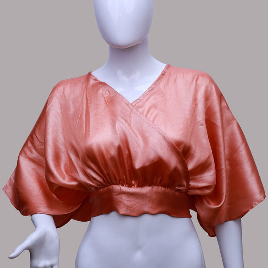 Peach Overlapped Satin Designer Blouse | Peach Overlapped
