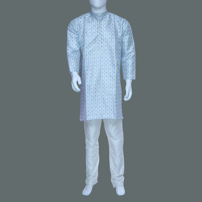 White Printed Men's Kurta | White Kurta Set