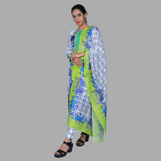 White Floral Print Kurta Set | S3SKD1077