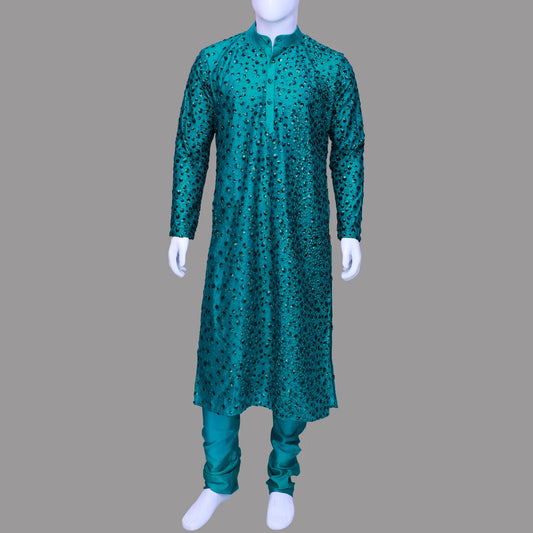 Emerald Blue Embellished Kurta Pyjama Set | Emerald Blue