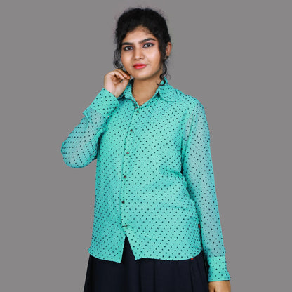 Purssian Blue Polka Dot Print Shirt | S3TK1228A