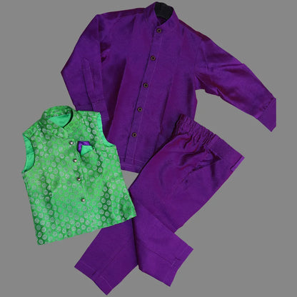 Green & Purple Kurta Pajama Set for Baby Boy