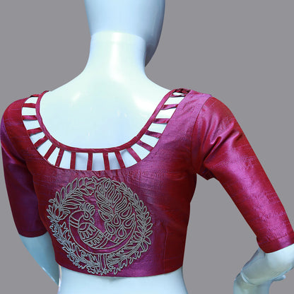 Pink Maggam Work with Sleeves open Designer Blouse | S3B1260