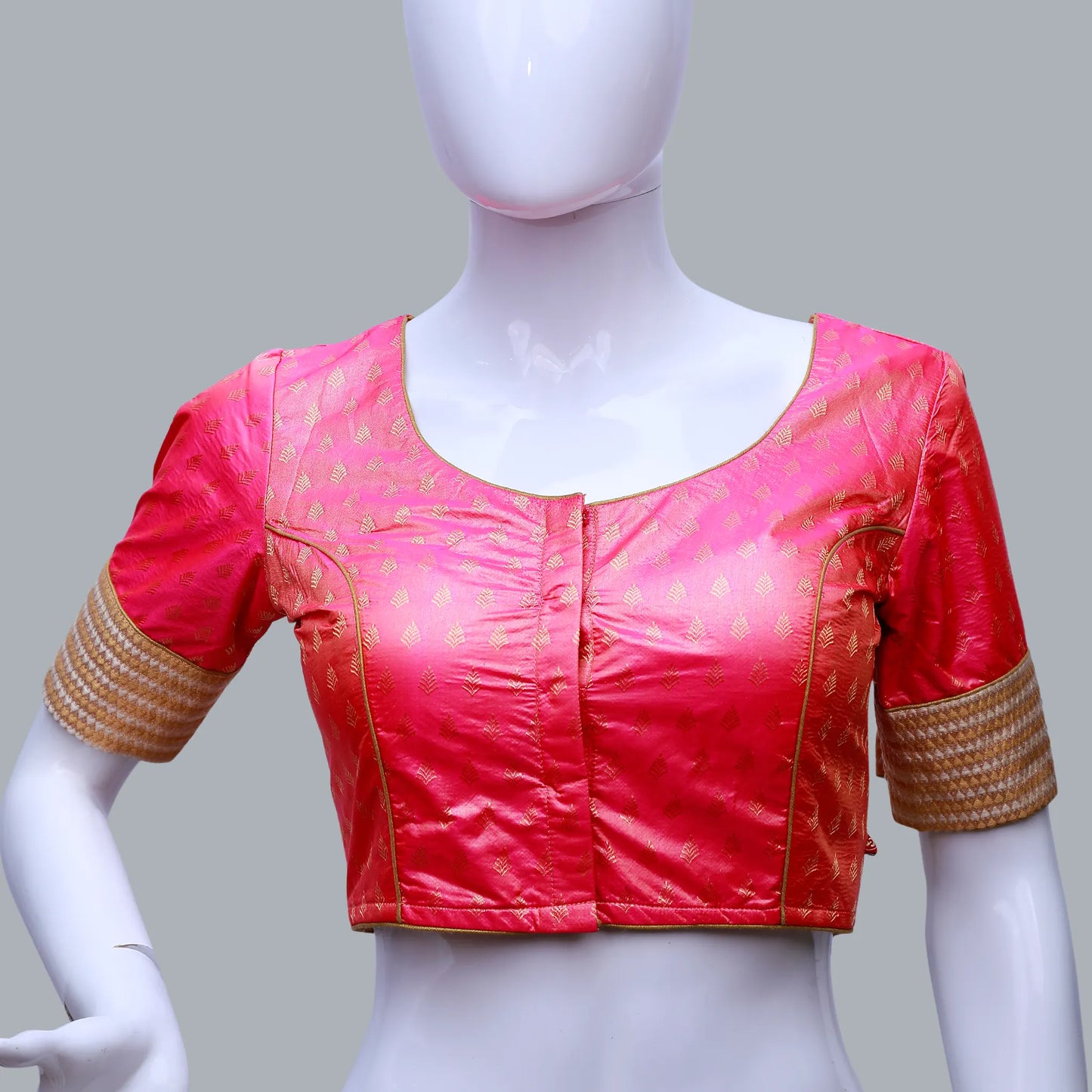 Pink Printed Back Keyhole Neck Pattu Blouse Pink back Keyhole S3 Fashions