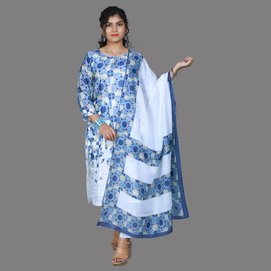 Chinan Chiffon  Round Neck with 3/4 Sleeves - Festive Kurti Set | S3SKD1001