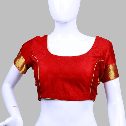 Red Round Neck Princess Cut Pattu Blouse | Red Pattu