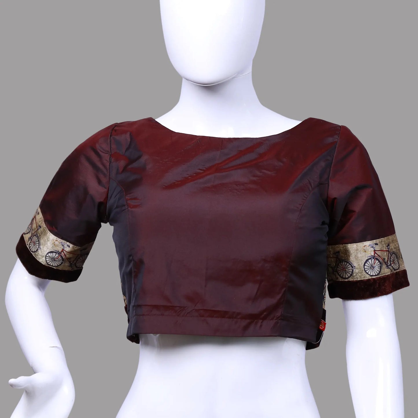 Dark Maroon Silk Pattu Boat Neck Blouse | Silk Boat Neck