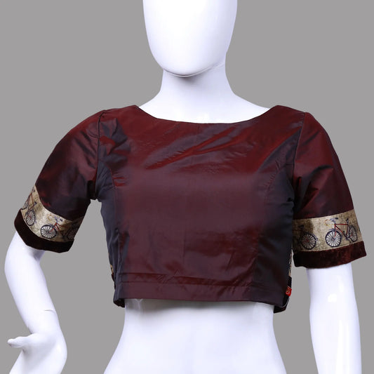 Dark Maroon Silk Pattu Boat Neck Blouse | Silk Boat Neck