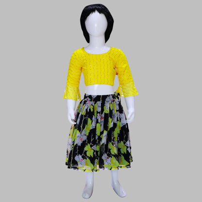 Floral Print Croptop & Midi Skirt for Baby Girl  | Yellow Baby Girl