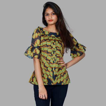 Yellow and Black Printed Short Top | S3C1247