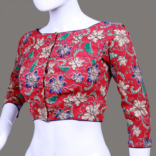 Maroon Floral Printed Boat Neck Blouse | Maroon Print