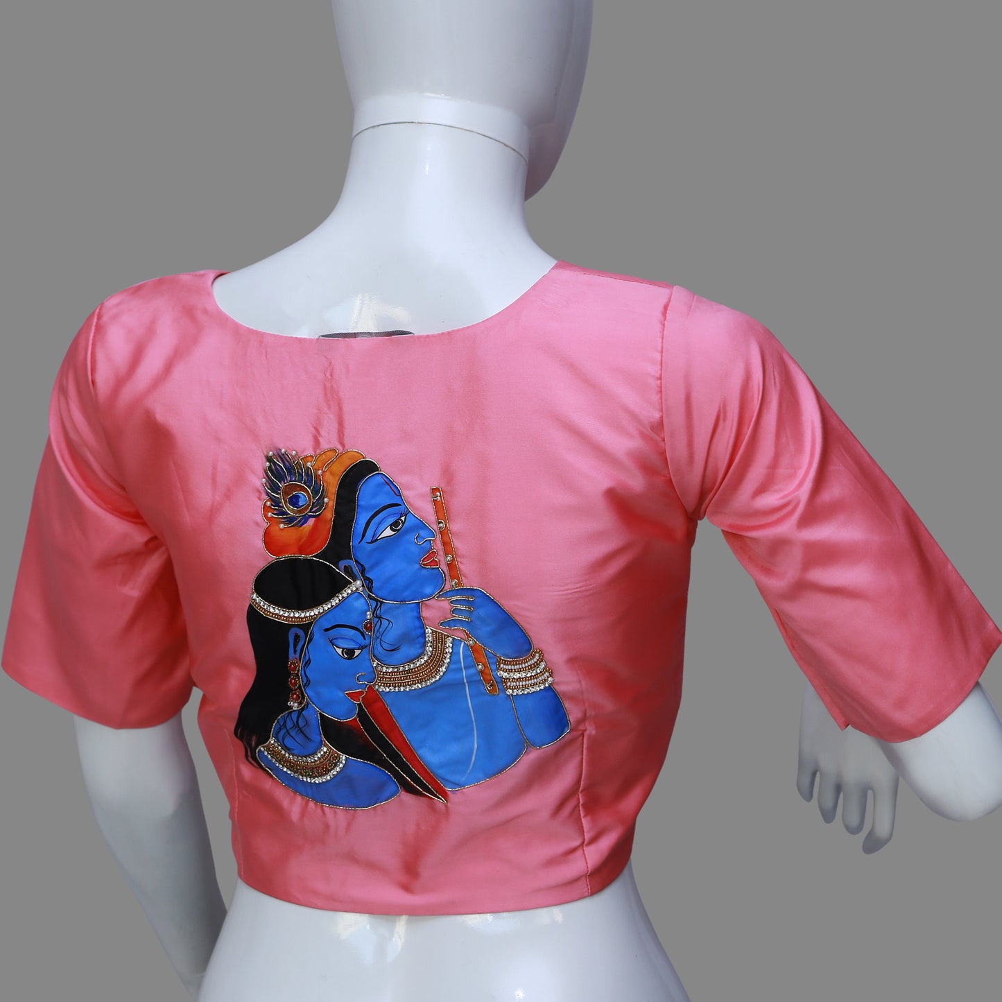 Pink Hand Painting and Maggam Work Blouse | S3B1277