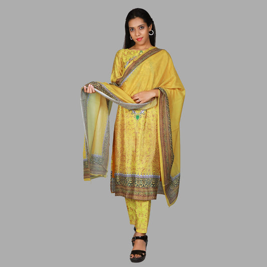 Mustard Yellow Printed 3 Piece Kurta Set | S3K1095