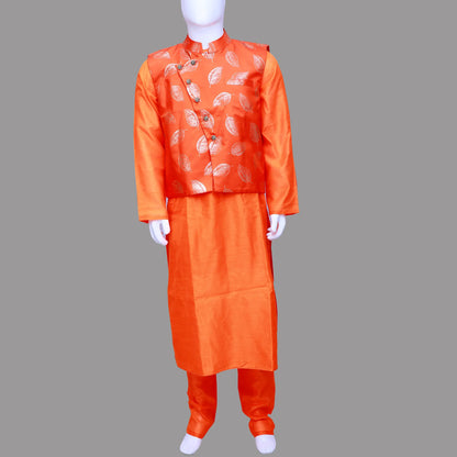 Printed Orange Men's Ethnic Sherwani Set | Orange Sherwani