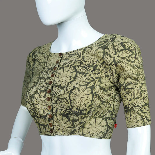 Green Printed Cotton Boatneck Blouse | Greenprinted