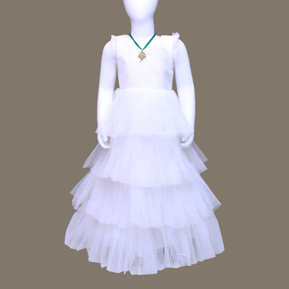 White Netted Baby Girl's Layered Frock | White Frock