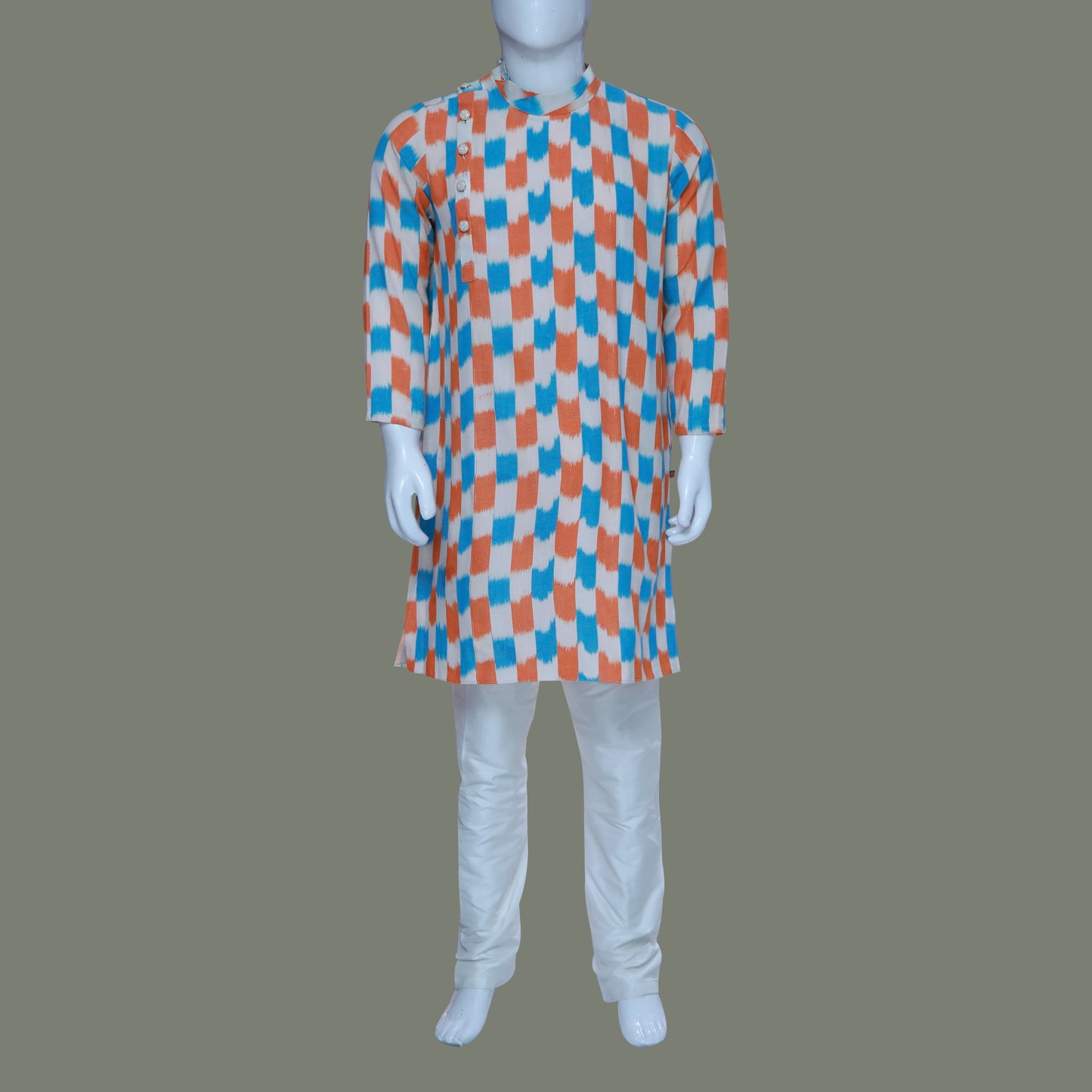Ikkat Side Neck Kurta Pyjama | side neck
