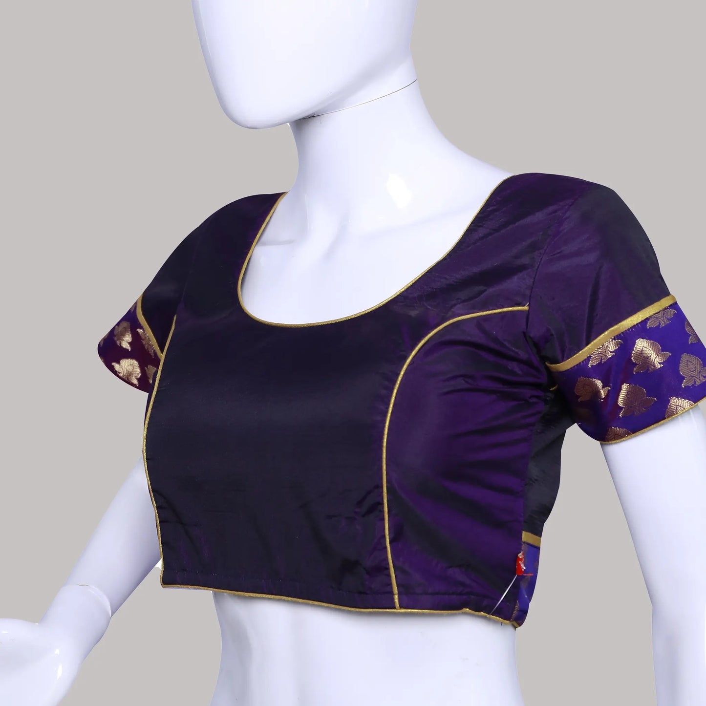 Broad Neck purple Color with Princess Cut embellished with brocade Patches on sleeves Blouse | S3B28