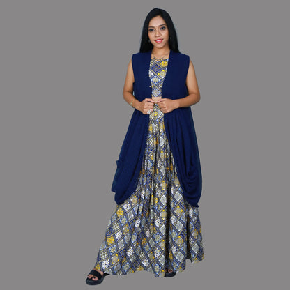 Navy Blue Butta Georgette Sleeveless Shrug | S3SBL1219A