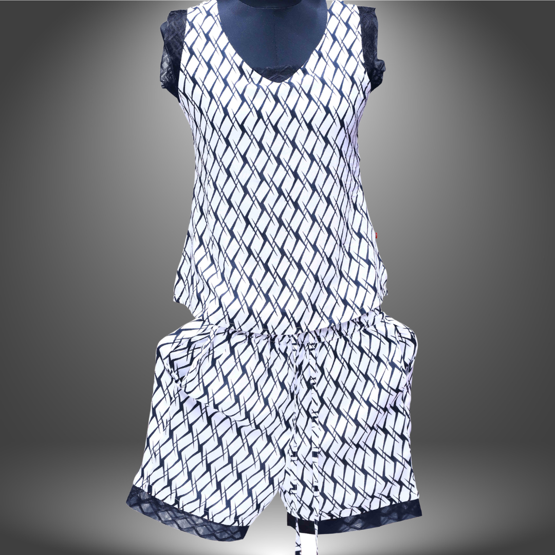 Abstract printed sleeves less crop top with short | crop top with short