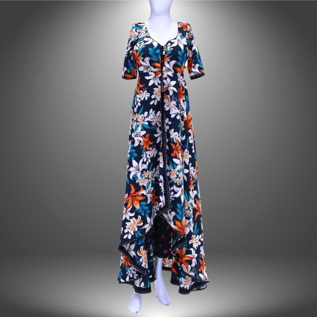Charming Blossoms: Asymmetrical Dress with Alluring Floral Printed Lace Patch | Lace Patch