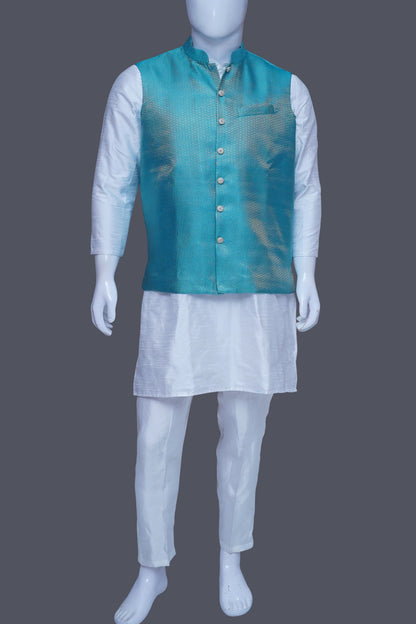 Sea Green Raw Silk Bundi Jacket Set