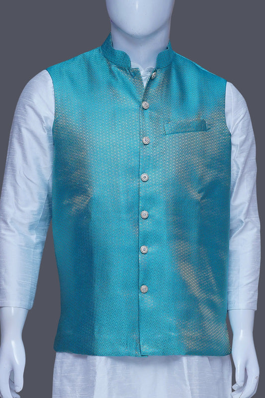 Sea Green Raw Silk Bundi Jacket Set