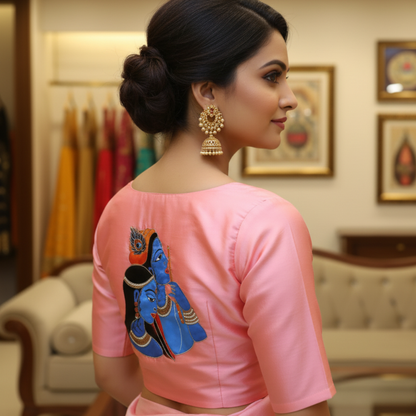 Pink Hand Painting and Maggam Work Blouse | S3B1277
