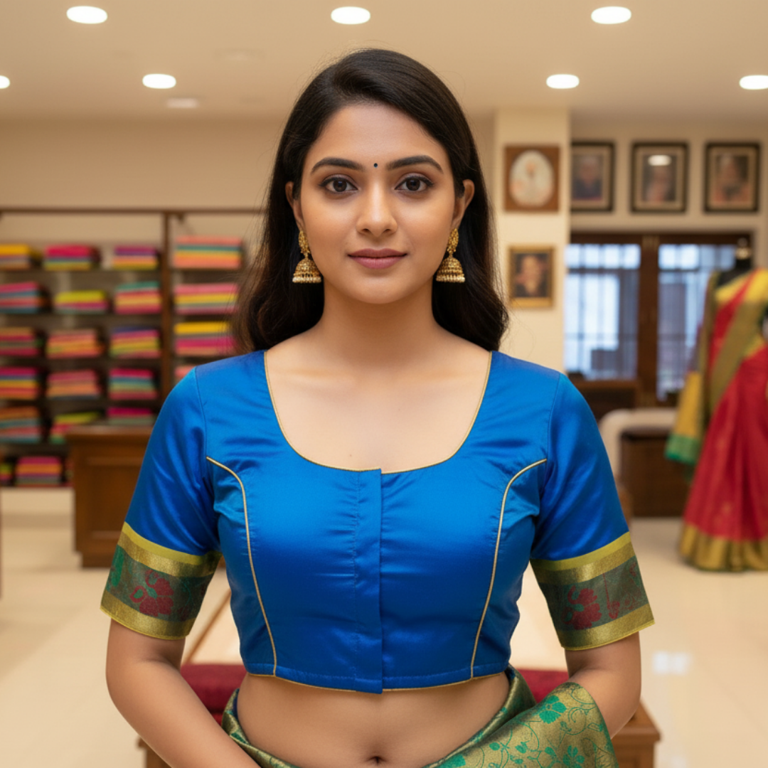 Blue Princess Cut Pattu Blouse | Blue Pattu
