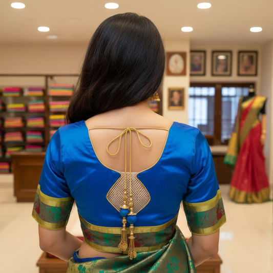 Blue Princess Cut Pattu Blouse | Blue Pattu