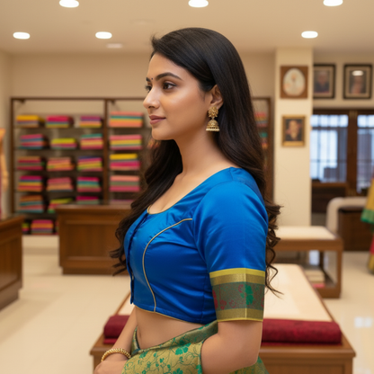 Blue Princess Cut Pattu Blouse | Blue Pattu
