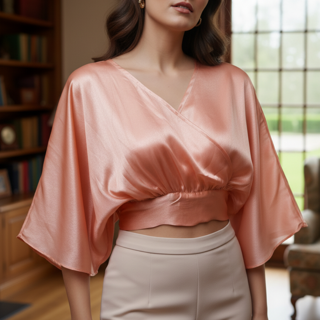 Peach Overlapped Satin Designer Blouse | Peach Overlapped