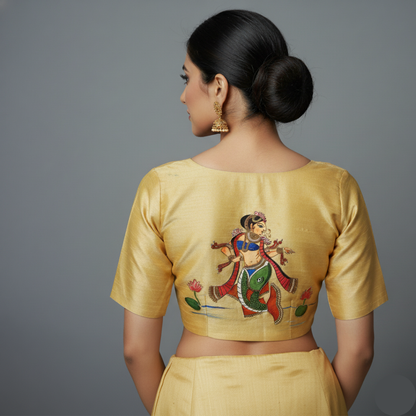 Tanjore Art Rajasthani Hand-Crafted Painting Blouse – Antique Gold | Heritage Ethnic Wear | S3MB56