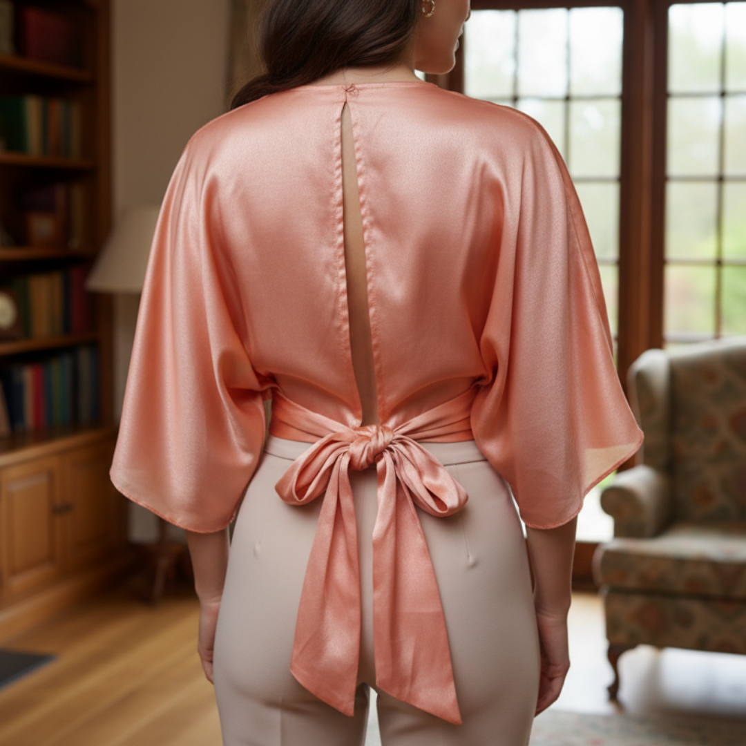 Peach Overlapped Satin Designer Blouse | Peach Overlapped